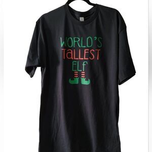 Gildan Christmas T shirt Size L World's tallest elf black cotton